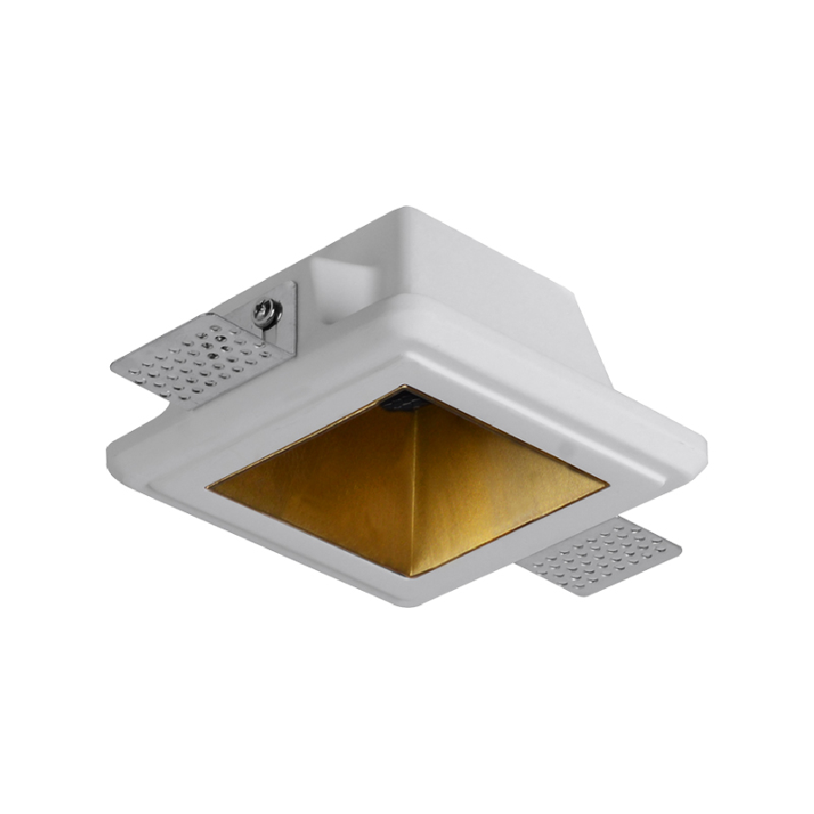 Trimless Recessed Downlight – Square Gypsum Body with Gold Reflector